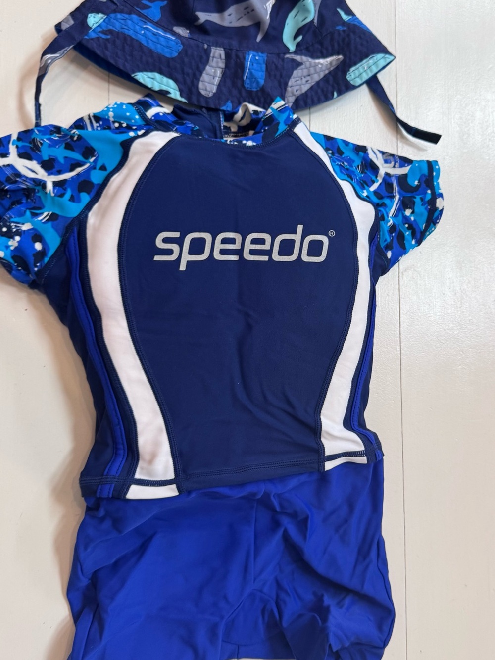 Speedo Navy and Bright Blue Short Sleeve One-Piece Float Suit